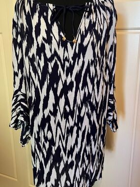 Women's Navy and White Printed Tunic / Swim Coverup - Sz M/L